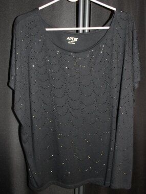 APT 9 Women's 2X Black Rhinestones Short Sleeves Shirt